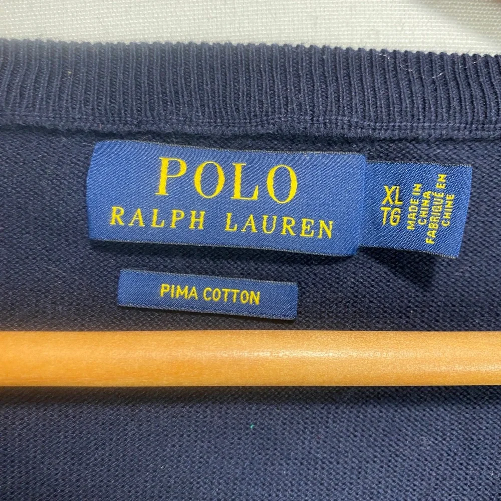 Polo Ralph Lauren Men Navy Blue Pima Cotton‎ V Neck Sweater XL